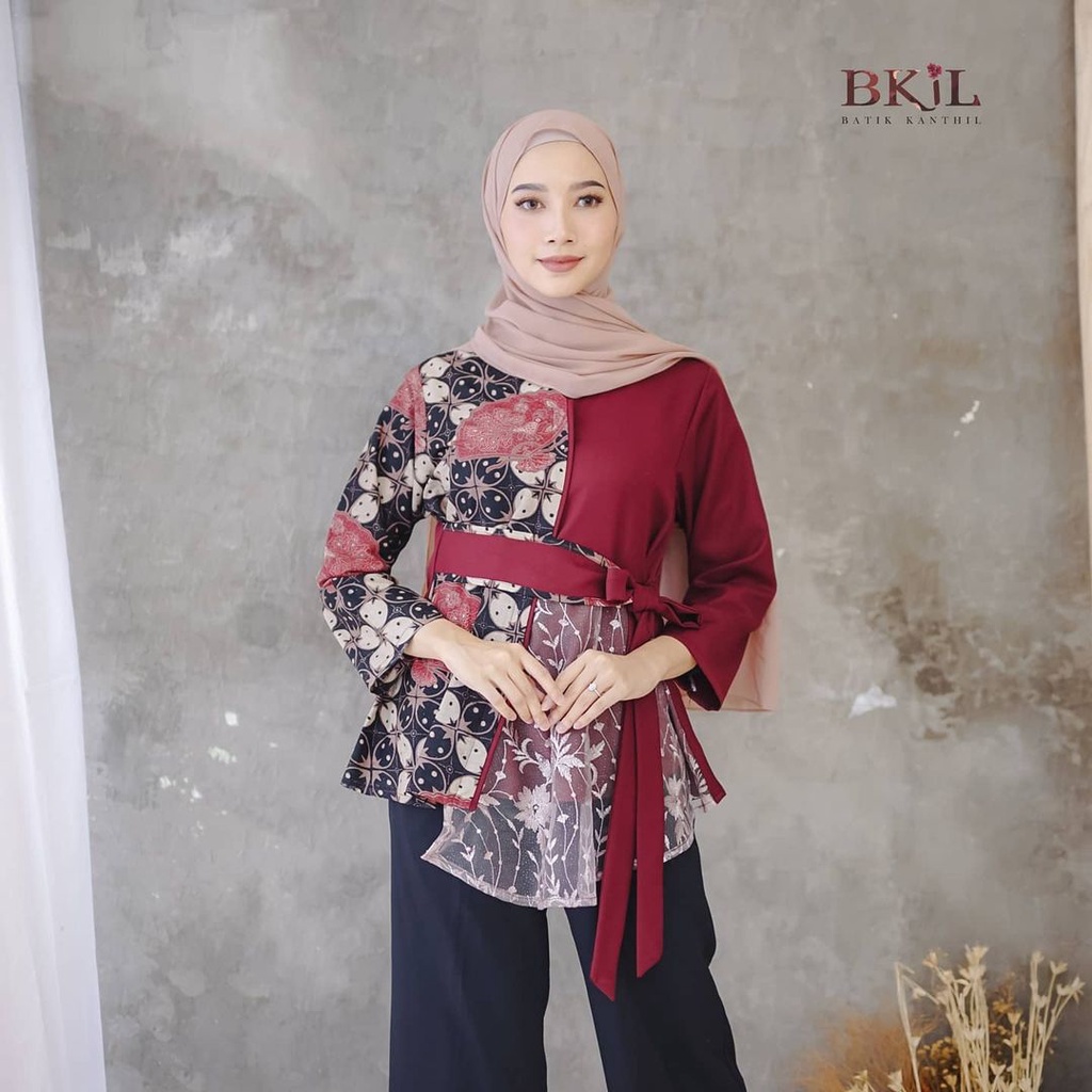 tey-17 Batik wanita ASJ SA HRB026 Kenongo Kemeja Tosca Pendek-5
