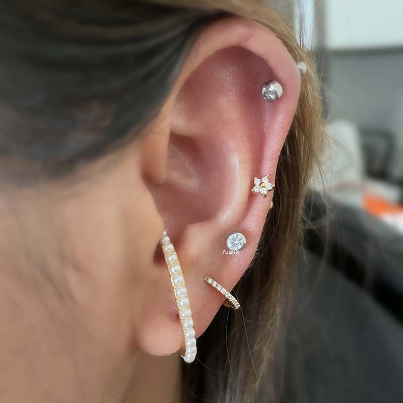 1pc Anting Tindik Tragus Cartilage Helix Tragus 20gauge Bahan Tembaga Hias Zircon