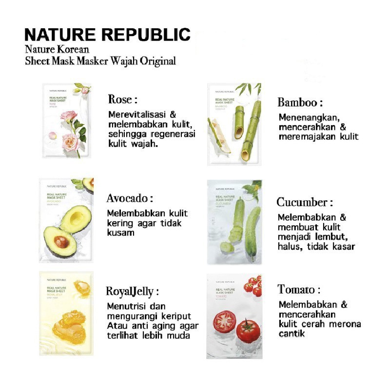 MASKER WAJAH NATURE REUBLIC REAL NATURE MASK SHEET KONTROL MINYAK PELEMBAB PELEMBAB [ORIGINAL]