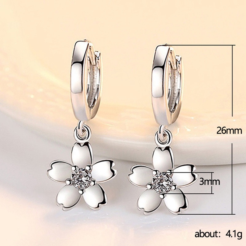 Anting Drop Bentuk Bunga Lapis Silver Untuk Wanita