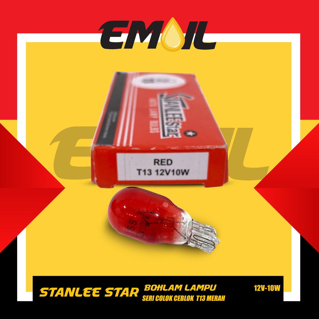 Bohlam lampu seri colok ceblok T13 12v 10w merah merk stanlee star