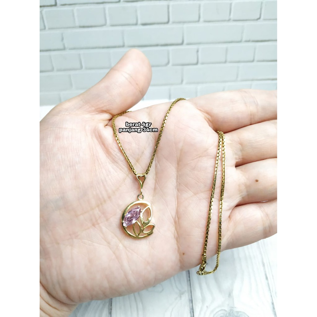 KALUNG LIONTIN BUNGA MATA GOLD PERAK ASLI S925 CF087