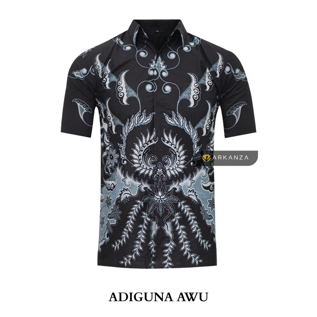 BATIK ARKANZA Motif ADIGUNA AWU Hem Atasan Kemeja Baju Batik Pria Cowok Laki Laki Slimfit Full Lapis Furing Lengan Panjang Lengan Pendek Original