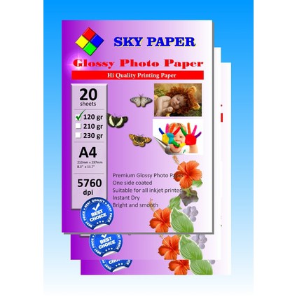 

photo paper photopaper kertas foto glossy tipis 120gr Sky label CD