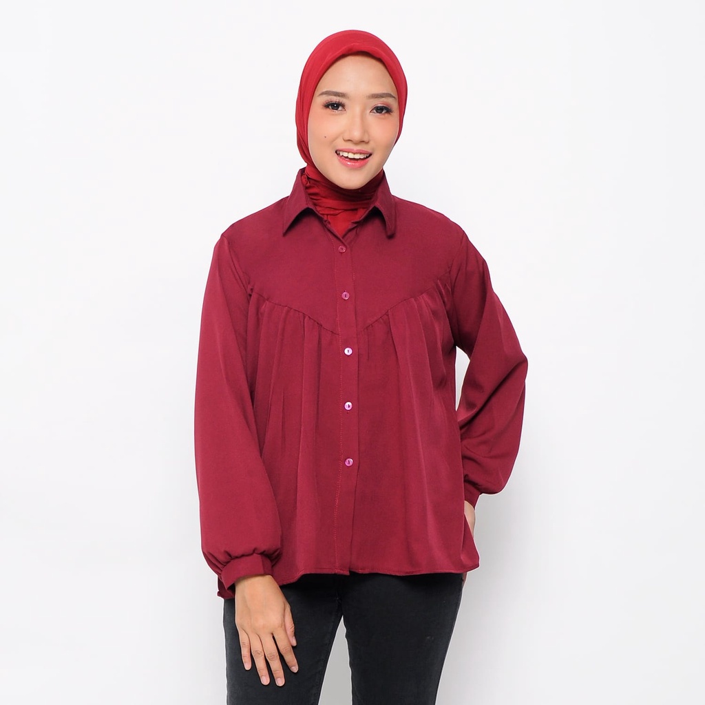 kemeja korean blouse wanita/atasan stella shirt lengan panjang