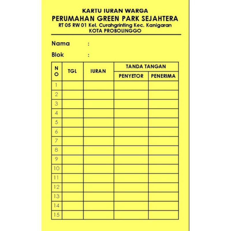 

KARTU IURAN WARGA