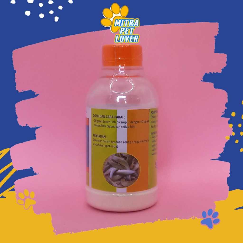 SUPLEMEN MULTIVITAMIN IKAN - SUPER FISH 100 GRAM ORIGINAL - PENGGEMUK IKAN PENAMBAH NAFSU MAKAN IMUN DAYA TAHAN TUBUH IKAN - ANTI STRESS - ANIMAL HEALTHCARE AND VETERINARY TAMASINDO OBAT KESEHATAN DAN VITAMIN TERNAK HEWAN BINATANG PELIHARAAN MITRAPETLOVER