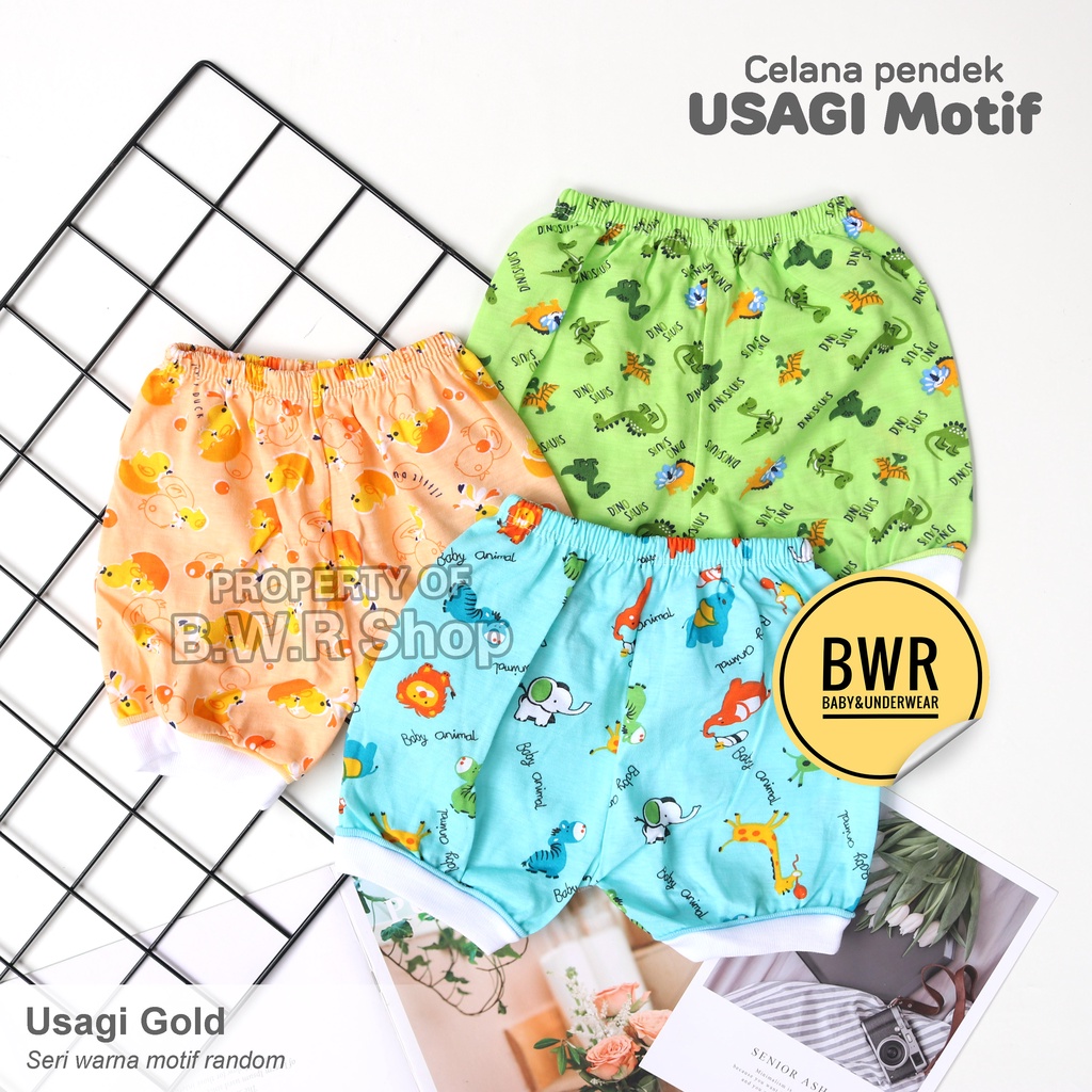 Celana Usagi Gold PENDEK WARNA / Celana Kodok Kaki Bulat Bayi Newborn Motif Lucu | Bwr