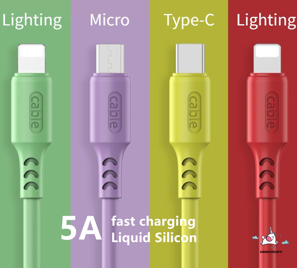 Kabel Data/Charger Usb Tipe C Fast Charging 5a Bahan Silikon Warna Macaron Untuk Iphone/Android