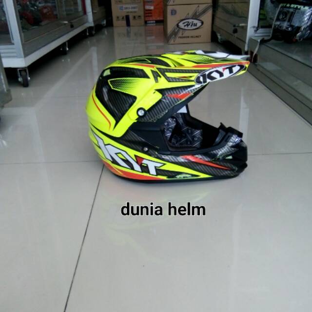 Helm kyt cross over super fluo yellow fluo red