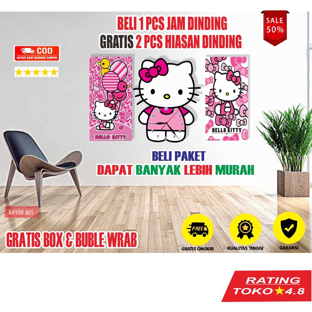 JAM DINDING HELLO KITTY KOLEKSI SERBA SERBI KARAKTER HELLO KITTY PERNAK PERNIK HIASAN DINDING KAMAR TIDUR UNIK CUSTOM TERBARU PALING LARIS  DEKORASI ULANG TAHUN PAJANGAN DINDING TEMPEL TEMBOK UNIK AESTHETIC KLASIK MINIMALIS HADIAH KADO SOUVENIR MURAH