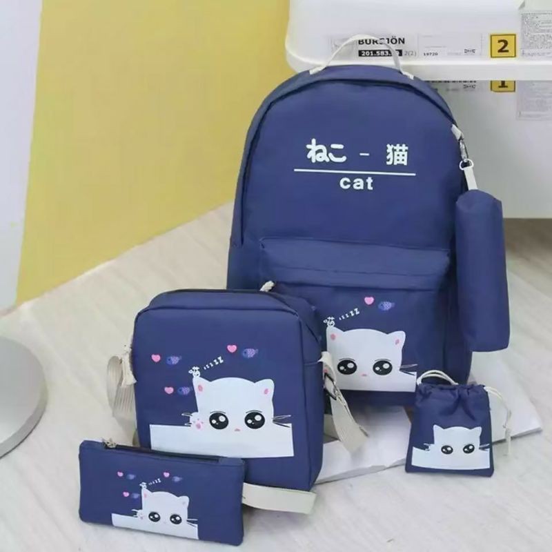 MOEZHA_TAS  (WHAIT CAT) RANSEL ANAK SEKOLAH LAKI LAKI SD TK PAUD MOTIF KARTUN