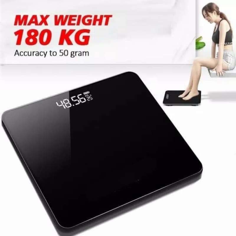 Timbangan Badan Digital Full Black Kaca Ukuran 26x26cm Weight 180kg Electronic Body Personal Scale