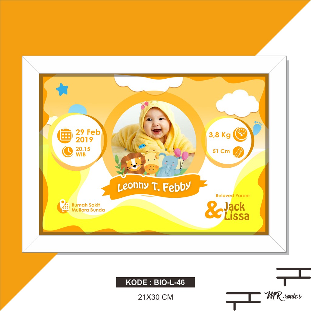 Biodata Bayi Cetak Frame Bingkai Foto 11R Kado Kelahiran Anak BIO-46