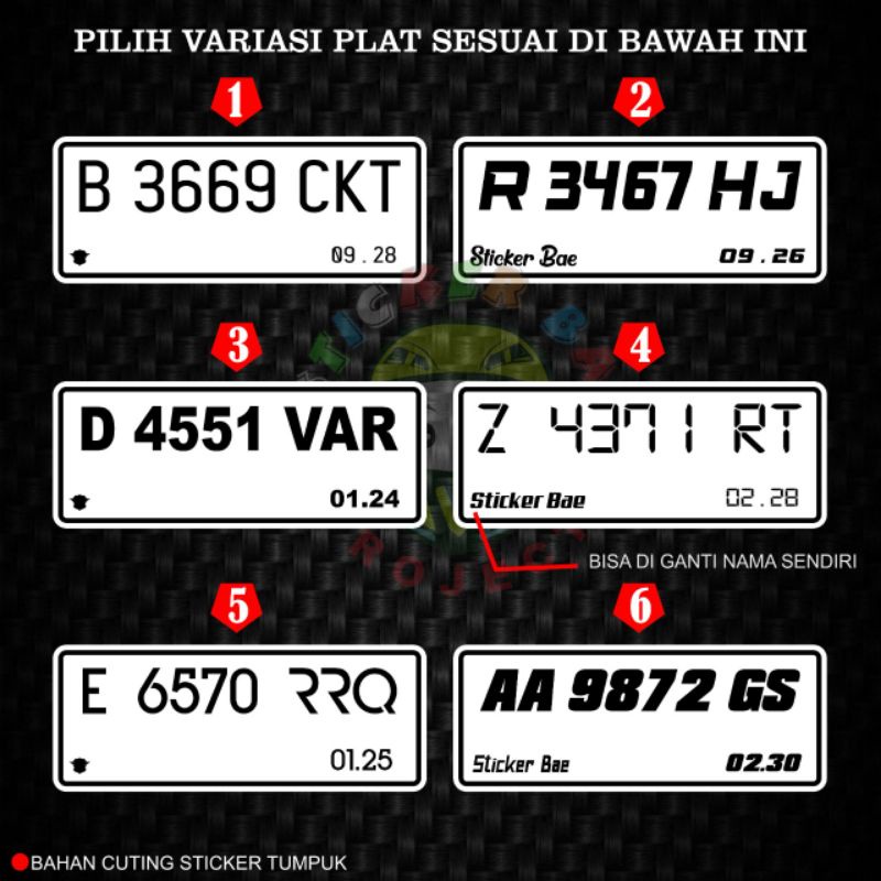 Sticker plat nomer custom visor depan Cuting Sticker plat baru dasar putih new platnomor 1pcs