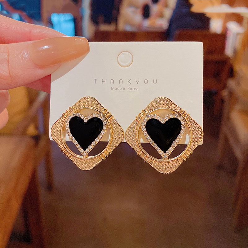 Anting Tusuk Sterling silver 925 Desain Hati Hias Berlian Imitasi Mewah Untuk Wanita