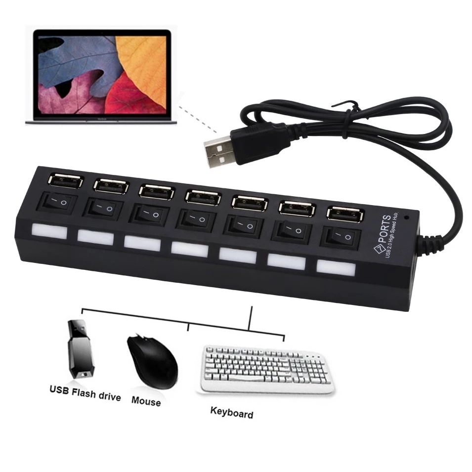 USB PORT tombol on off adapter usb hub portable port usb extender 4 in 1 dan 7 in 1 Sambungan colokan kabel mouse flashdisk keyboard printer usb port hub