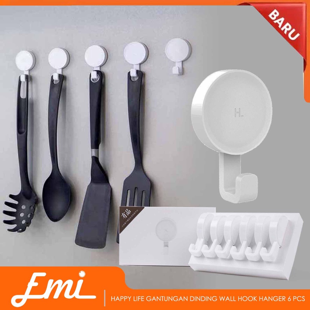 Happy Life Gantungan Dinding Wall Hook Hanger 6 PCS