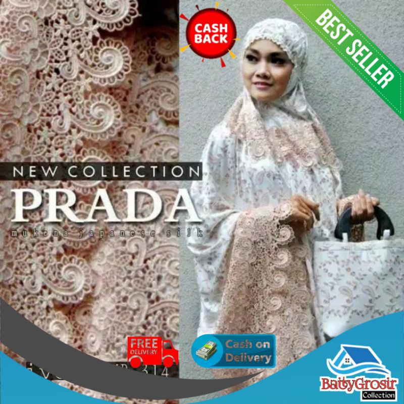 mukena mukenah prada sutra sutera paris premium syahrini asli ori original renda bordir cantik dan m