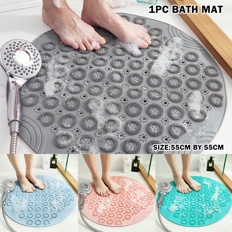 Keset Kamar Mandi Bentuk Bulat Bahan PVC Anti Slip Ukuran 55x55cm
