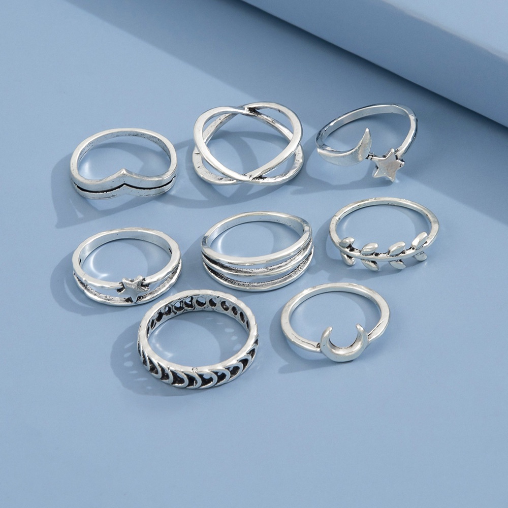 8pcs / Set Cincin Aneka Bentuk Gaya Vintage Warna Gold / Silver Untuk Wanita