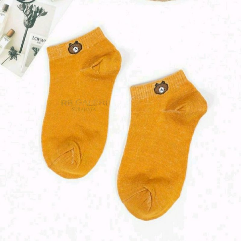 Kaos Kaki Fashion Unisex Motif Polos Beruang Fashion Wanita Pria KAOSKAKI ANKLE Sock BUNGA RB-BERUANG - KUNING