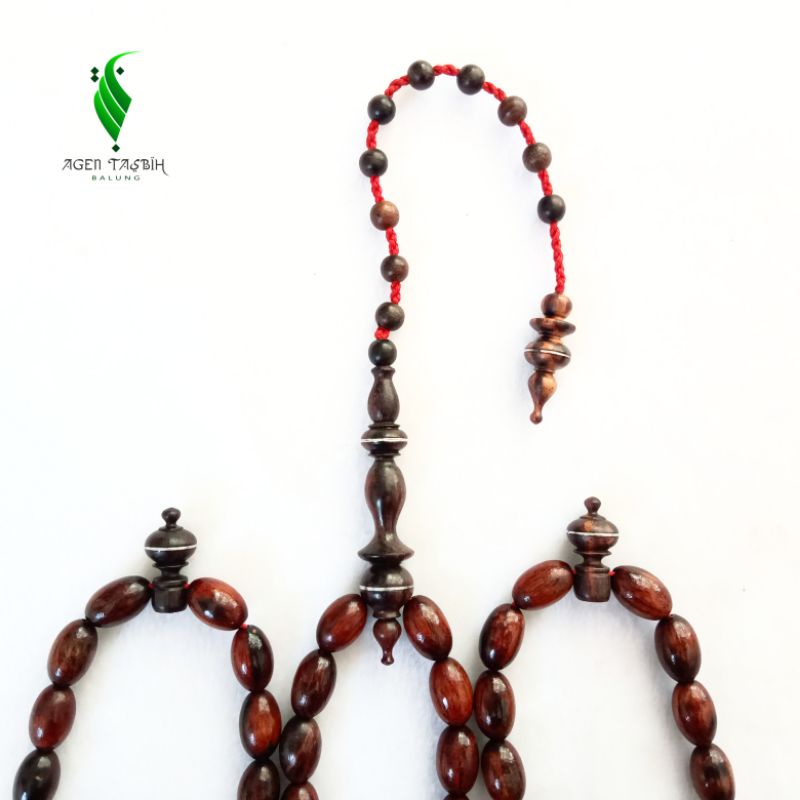 Tasbih Kayu Sonokeling Motif Oval Super Size 10mm x 15mm, Tasbih Muslim 99 Butir Kayu Langka Bertuah Nusantara