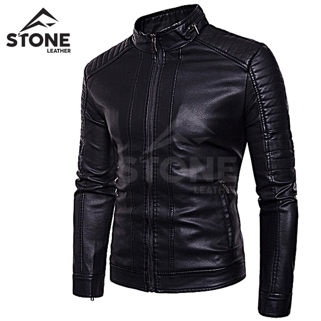 JAKET KULIT PRIA SLIM FIT-KULIT SINTETIS