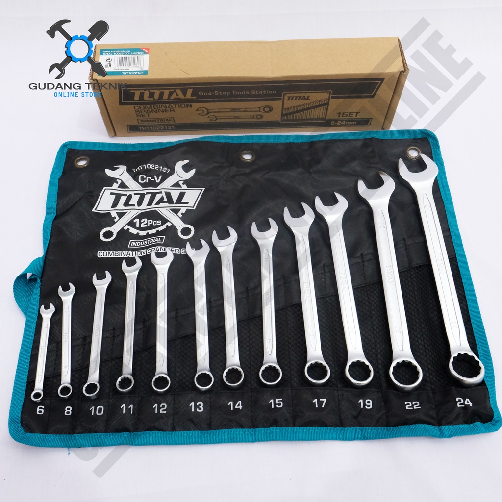 Kunci Pas Ring 1 Set 12pcs 6-24mm TOTAL THT1022121 / Combination Spanner 1 Set 12 Pcs TOTAL
