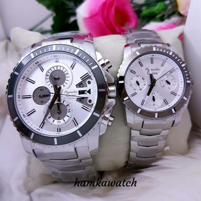 Murah jam tangan pasangan / couple alexander cristie original ac6455 silver Keren