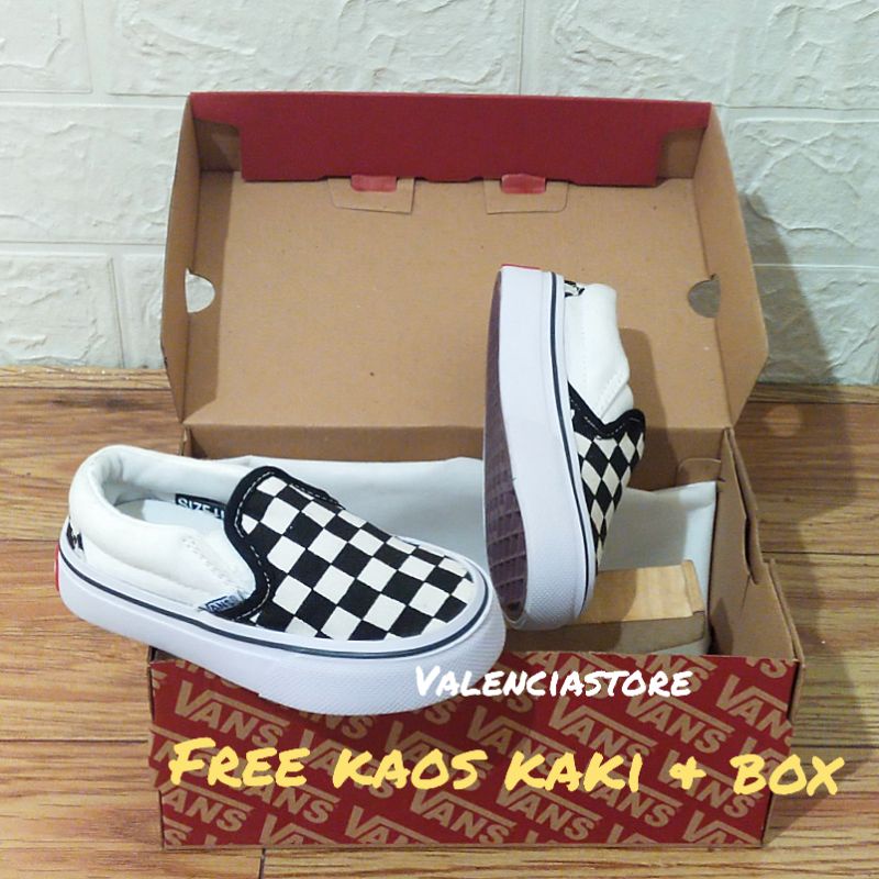 PREMIUM SEPATU SNEAKERS VANS ANAK LAKI LAKI PEREMPUAN SLIP ON MOTIF CATUR BNIB