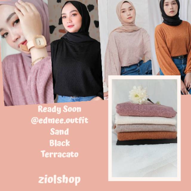 Aimee Sweater Sand Hitam Terracotta by Edmee outfit