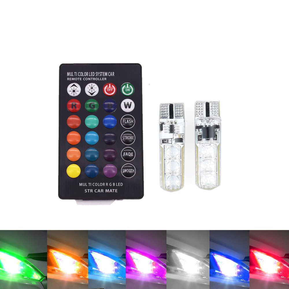 Lampu Senja LED Multi Color T10 5050 SMD RGB 2 Pcs 16 Warna Mobil Motor Include Remote Dan Baterai