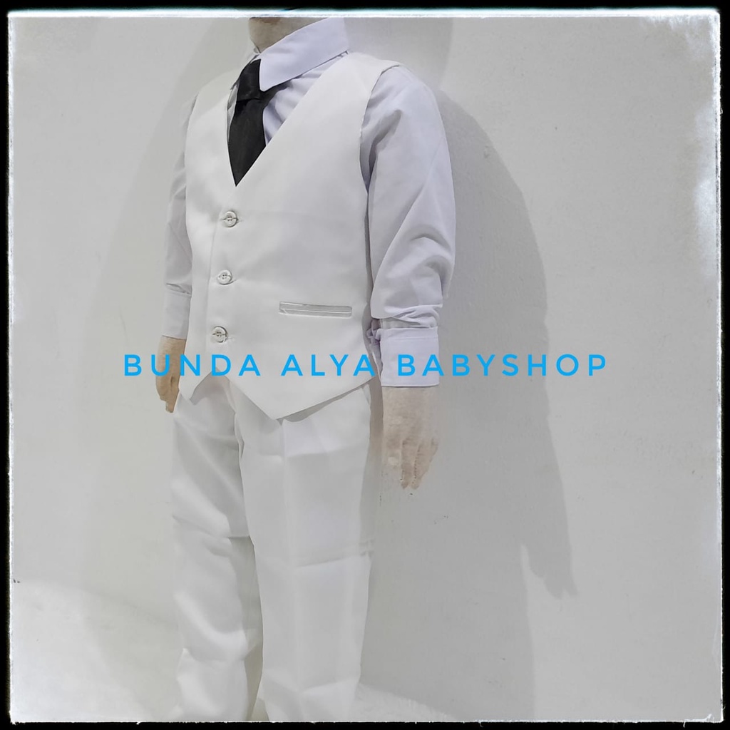 Setelan Jas Anak Premium Putih Gading Usia 1 2 3 4 Tahun - Jas Tuxedo Anak Cowok Broken White 8in1 Dasi Panjang