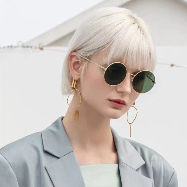 Retro kacamata bulat kecil pria dan wanita kacamata hitam reflektif bingkai besar sunglasses unisex