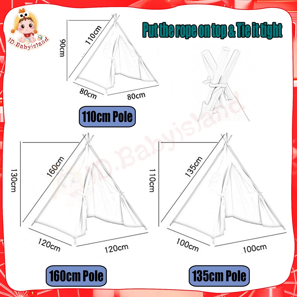 SPEEDS PROMO!! Tenda Anak Bermain, 110/135/160cm Teepee mainan anak perempuan tenda camping anak indoor/outdoor Tent, children's playhouse