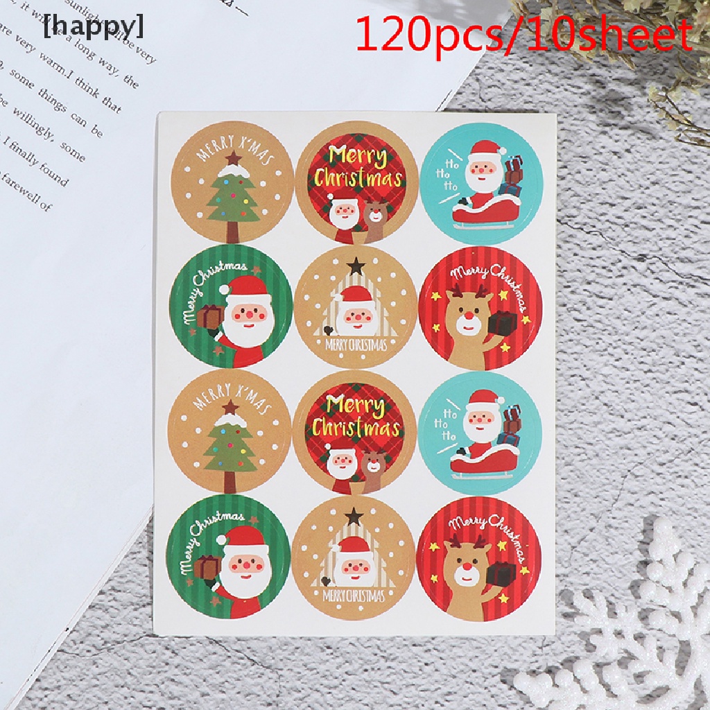 120pcs Stiker Label Kemasan Bentuk Bulat Desain Merry Christmas Untuk Hadiah Natal