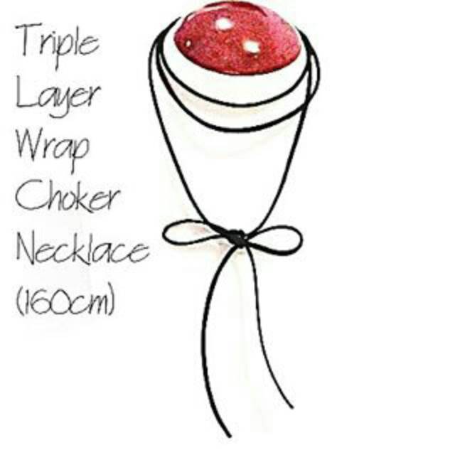 Black Triple Layer Wrap Choker Plain Necklace | Kalung Handmade