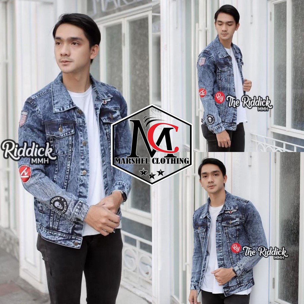 RCL - JAKET JEANS PRIA EMBLEM - JAKET DISTRO DENIM SANDWASH SALVIO HEXIA TIDAK LUNTUR