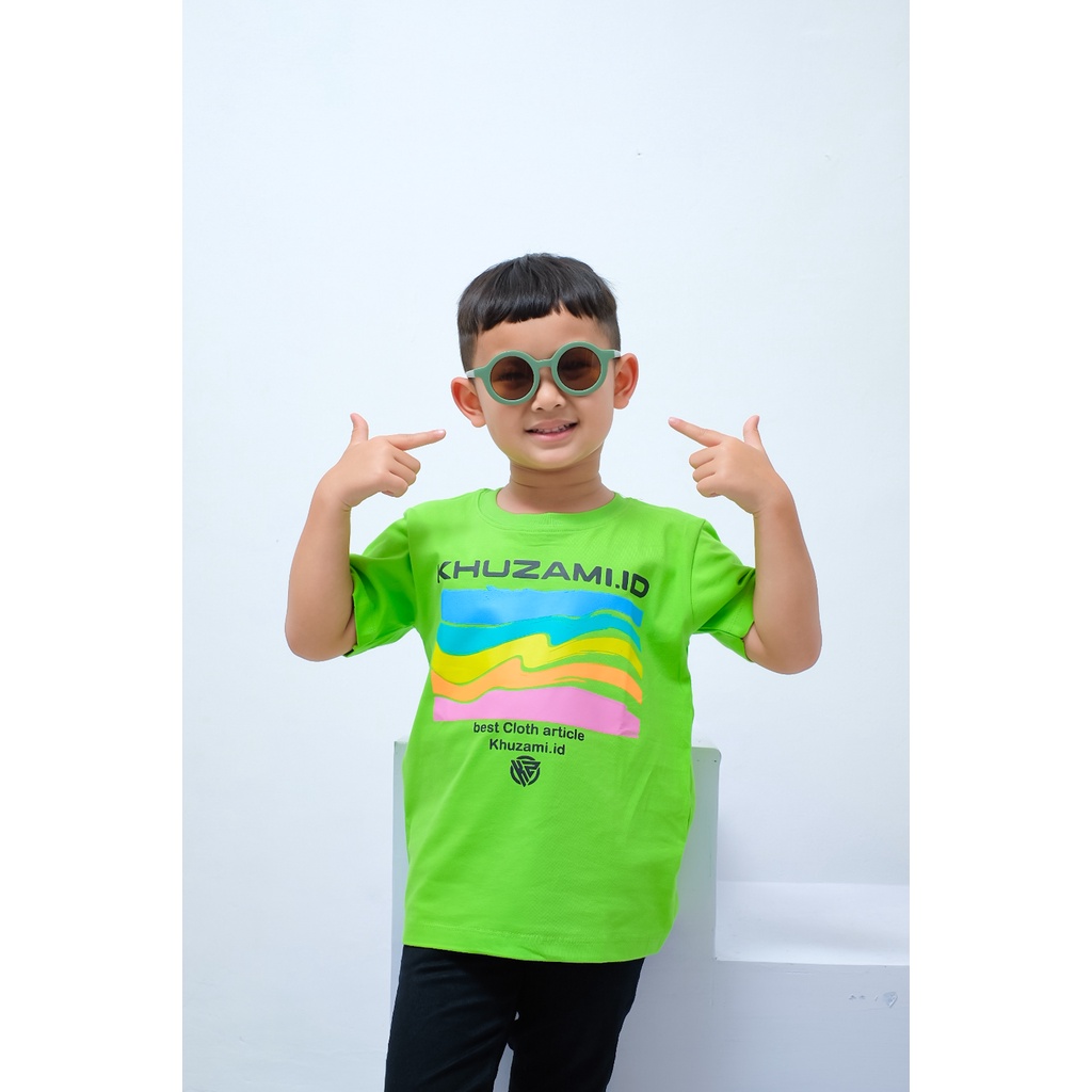 Pakaian/Baju/Kaos Distro Anak Laki-Laki Lengan Pendek Bahan Katun Combed 24s - Khuzami Light Green