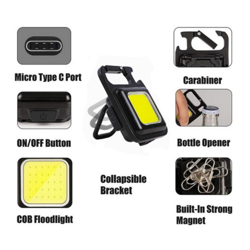 Lampu led gantungan kunci tas senter mini USB charger gantung magnet multifungsi Universal cahaya terang kelip darurat camping Portable