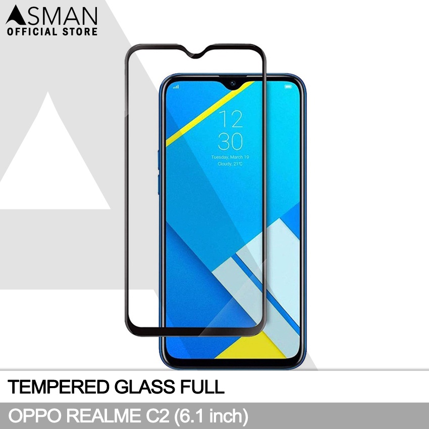 Tempered Glass Full Realme C2 (6.1&quot;) | Anti Gores Kaca - Hitam