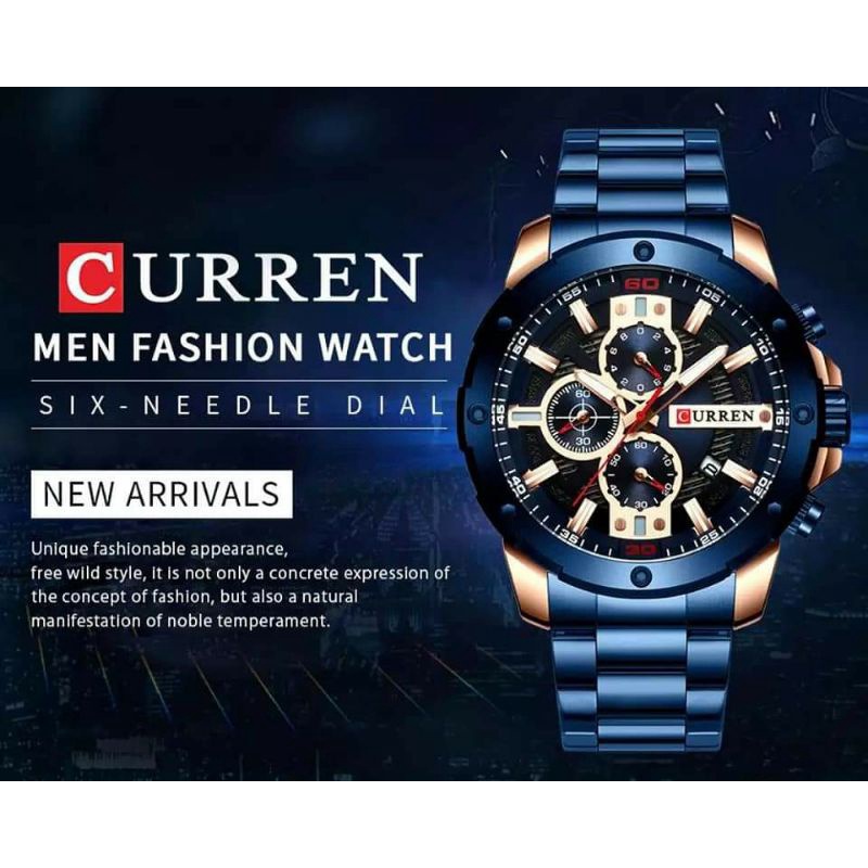 Top  CURREN Jam Tangan Olahraga Pria, Arloji Militer Konograf Quartz Stainless Steel Tahan Air 8336