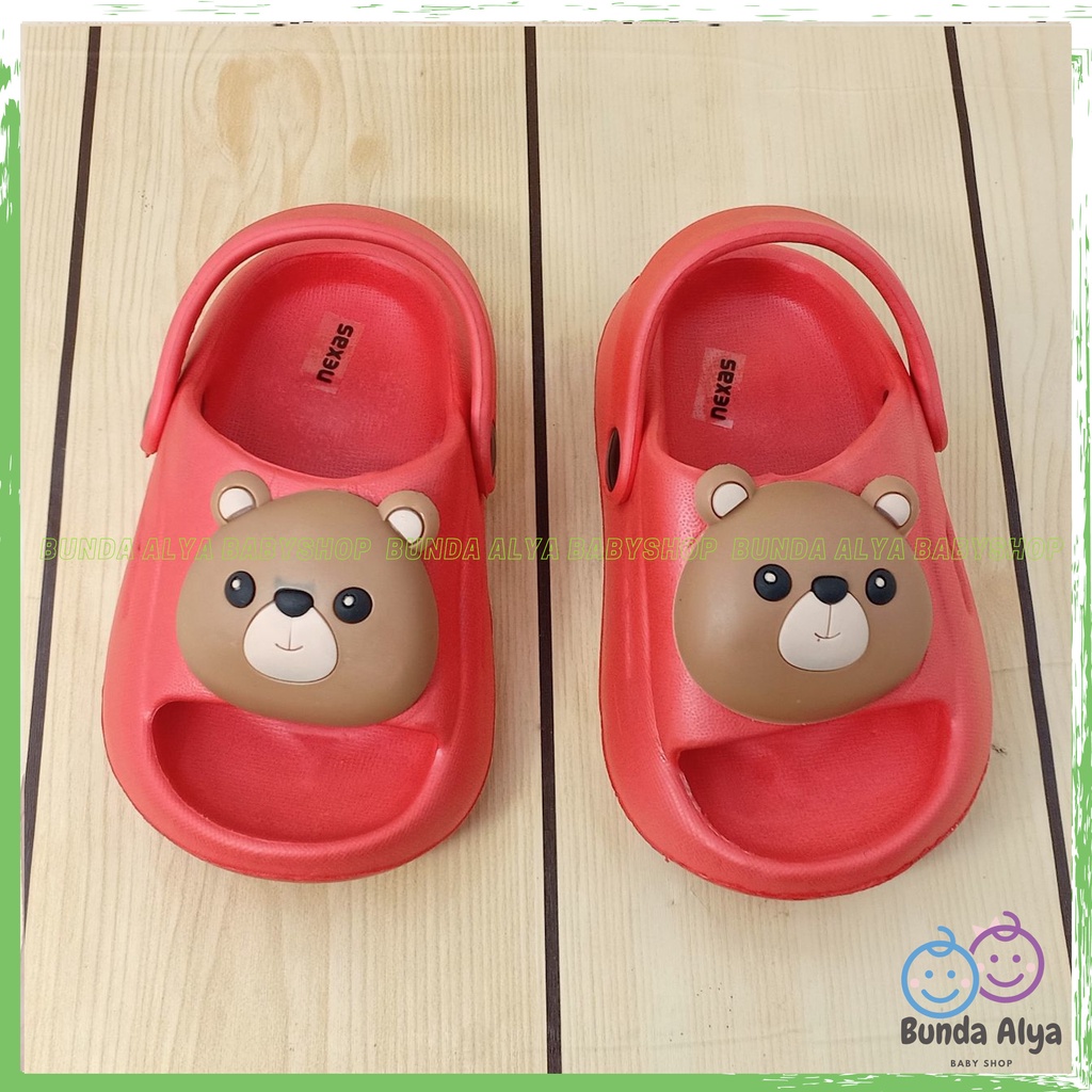 Sendal Anak Laki Laki Usia 1 2 3 4 5 Tahun BEAR MERAH Karet Anti Licin - Sendal Anak Cowok Model Tali Belakang Motif Kartun Lucu Karet Anti Licin Size 18-29