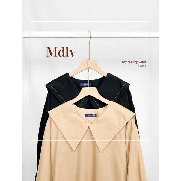 MDLV ~ 87810# Taylor Drop Waist Dress Babydoll Long Dress Korea Dress Casual Dress Premium Fashion Import