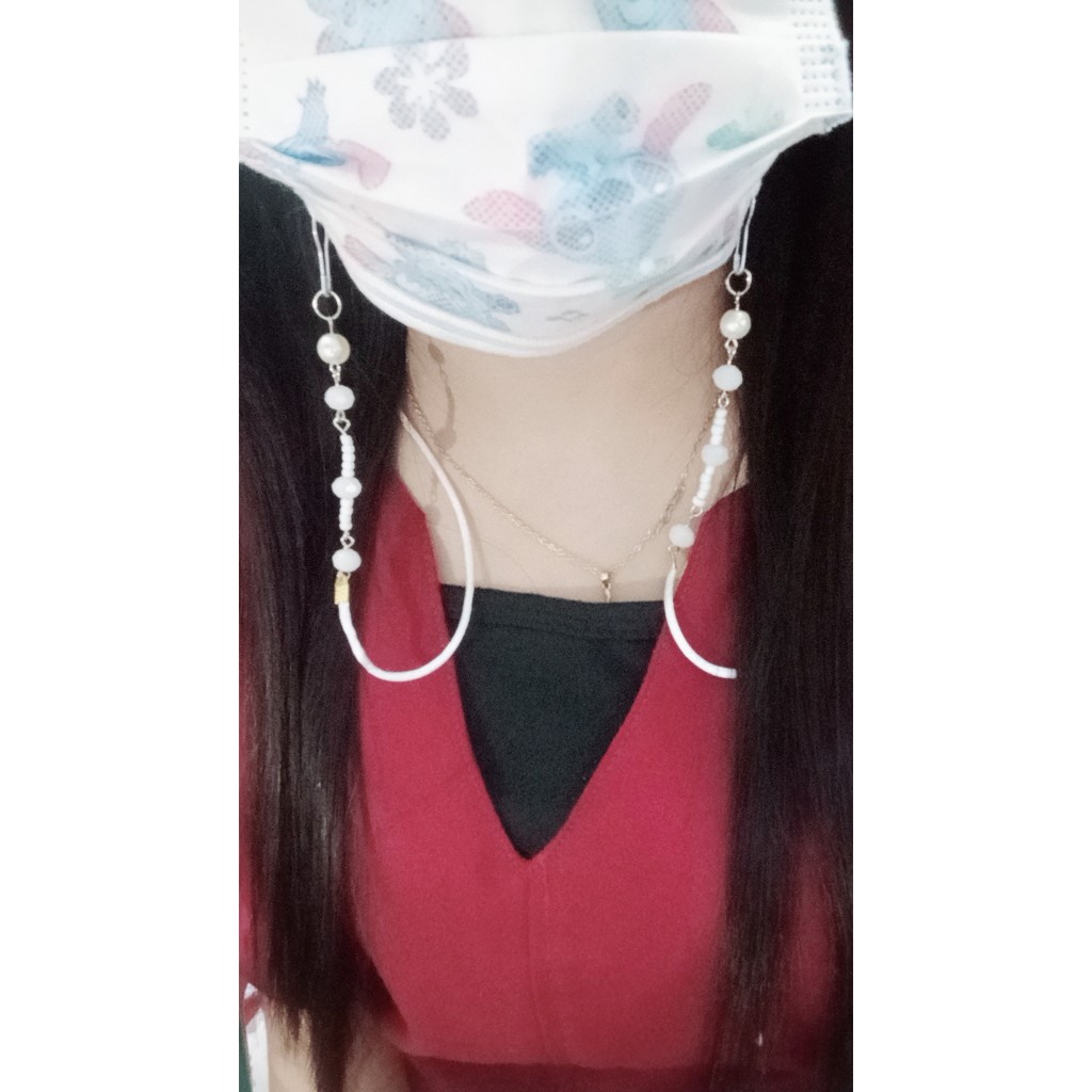 Kalung Masker hijab strap Mask Korea Kalung Masker motif Kristal &amp; Mutiara  Kalung Strap Mask