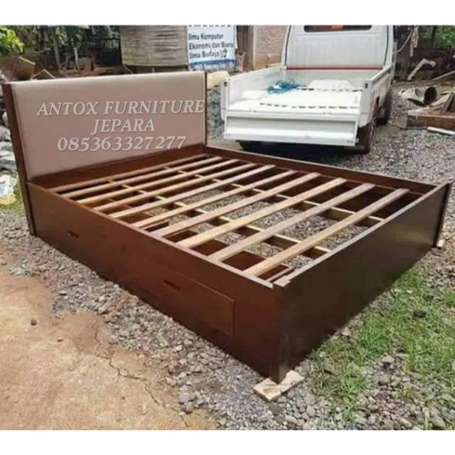 Dipan kayu jati solid, tempat tidur kayu jati solid