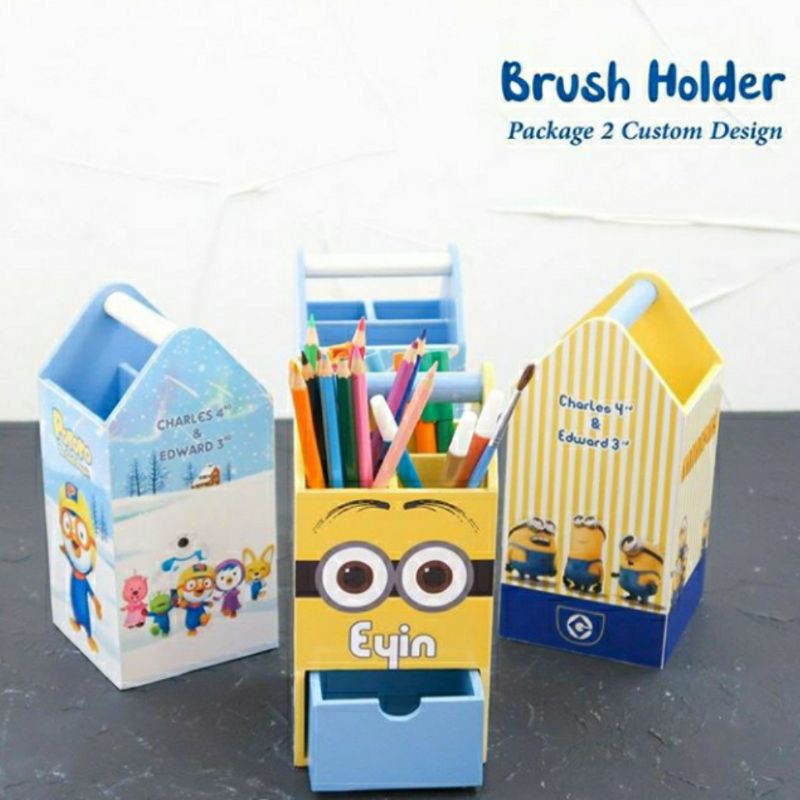 

BRUSH HOLDER WOODEN GIFT Custom Design Nama Anak TRAY PENCIL CASE Tempat Pensil Unik WOODEN GIFT SOUVENIR ULTAH