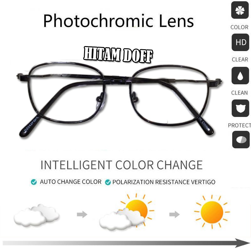 Kacamata Photocromic Frame Kotak Fashion Wanita Pria Kaca mata Lensa photocromic Antiradiasi Glasses