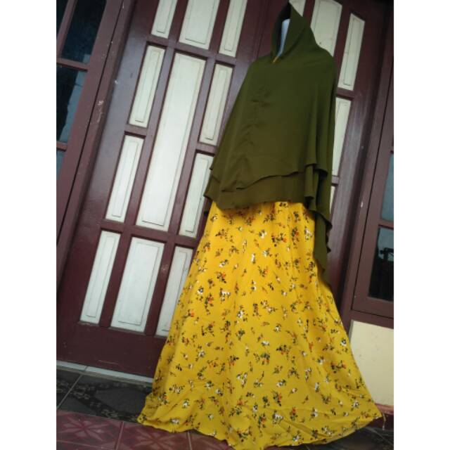 (LD 135 - 140) MUSLIM TERBARU GAMIS SUPER JUMBO 5L CANTIK GARCIA KUNING SET JILBAB SYARI